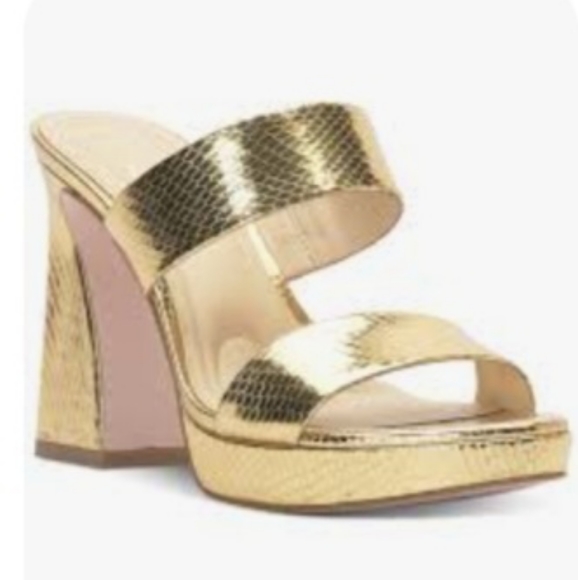 Jessica Simpson Diza Metallic Gold Snakeprint Platform Sandals SZ 9.5 NEW - Picture 1 of 16